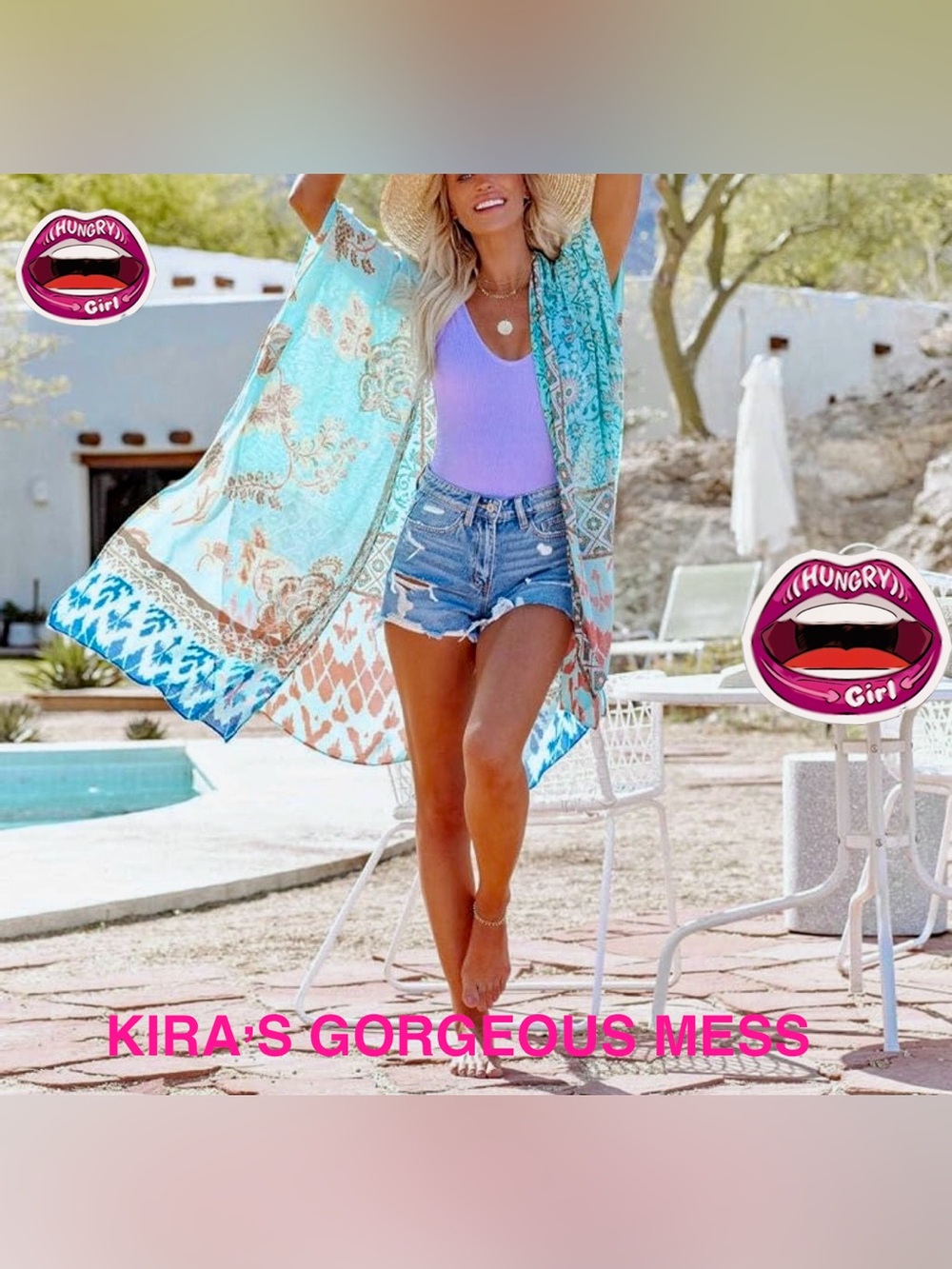 Light Aqua Floral Beach Cover-Up Kimono -
